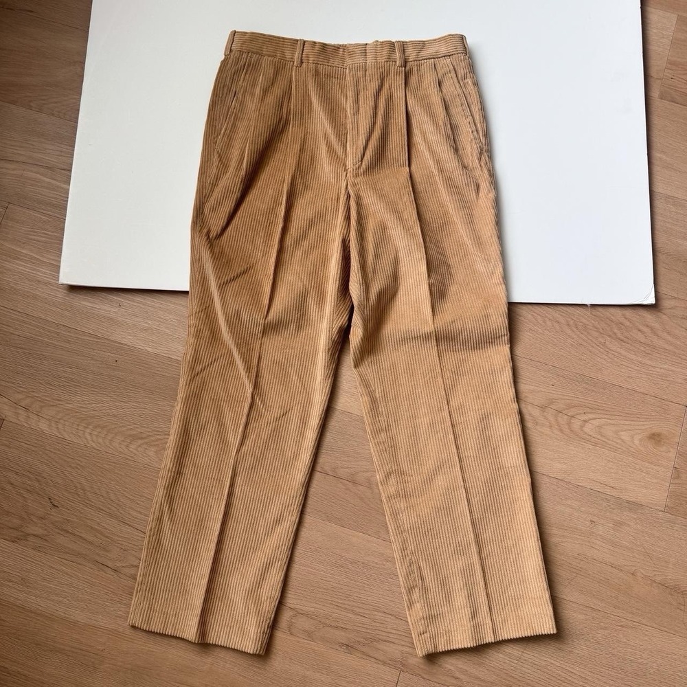 Vintage Lands Ends 35 Brown Corduroy Pleated‎ Trousers Classic Deadstock 90s